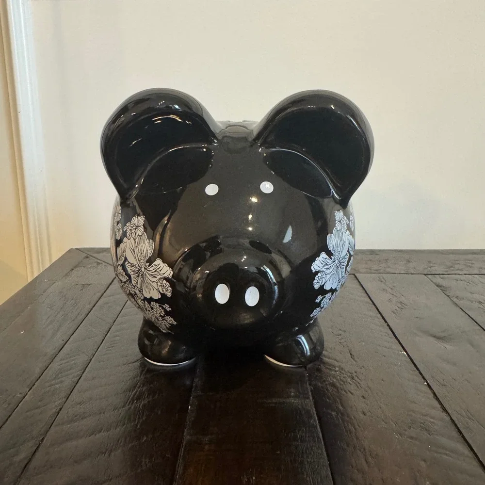 Target Black Floral Ceramic Piggy Bank White Botanical Glossy 065160130 2009